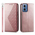 For Motorola Moto G34 Cubic Grid Calf Texture Magnetic Leather Phone Case(Rose Gold)