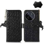 For Realme 11 4G Global Ostrich Pattern Genuine Leather RFID Phone Case(Black)