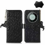 For Huawei Mate 60 Ostrich Pattern Genuine Leather RFID Phone Case(Black)