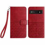 For Google Pixel 7a Rhombic Texture Leather Phone Case with Lanyard(Red)