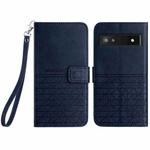 For Google Pixel 7a Rhombic Texture Leather Phone Case with Lanyard(Blue)