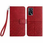 For OPPO A16 Rhombic Texture Leather Phone Case with Lanyard(Red)