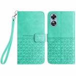 For OPPO A17 Rhombic Texture Leather Phone Case with Lanyard(Green)