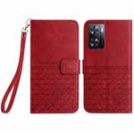 For OPPO A57 4G 2022 Rhombic Texture Leather Phone Case with Lanyard(Red)