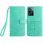 For OPPO A57 4G 2022 Rhombic Texture Leather Phone Case with Lanyard(Green)