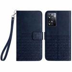 For OPPO A57 4G 2022 Rhombic Texture Leather Phone Case with Lanyard(Blue)
