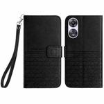 For OPPO A58 / A78 Rhombic Texture Leather Phone Case with Lanyard(Black)