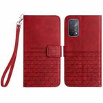 For OPPO A93 5G Rhombic Texture Leather Phone Case with Lanyard(Red)