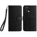 For OPPO Reno8 Rhombic Texture Leather Phone Case with Lanyard(Black)