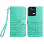 For OPPO Reno8 Rhombic Texture Leather Phone Case with Lanyard(Green)