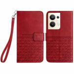 For OPPO Reno9 Pro+ Rhombic Texture Leather Phone Case with Lanyard(Red)