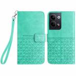 For OPPO Reno9 / Reno9 Pro Rhombic Texture Leather Phone Case with Lanyard(Green)