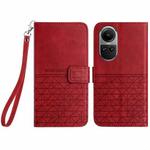 For OPPO Reno10 Pro Global Rhombic Texture Leather Phone Case with Lanyard(Red)