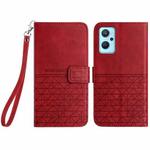 For Realme 9i / OPPO A36 Rhombic Texture Leather Phone Case with Lanyard(Red)