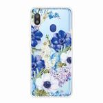For Samsung Galaxy A30 Shockproof Painted TPU Protective Case(Blue White Roses)