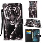 For Motorola Moto G14 Colored Drawing Pattern Plain Weave Leather Phone Case(Black And White Tiger)