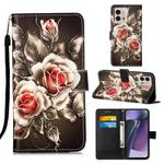 For Motorola Moto G Stylus 5G 2023 Colored Drawing Pattern Plain Weave Leather Phone Case(Roses On Black)