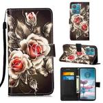 For Motorola Edge 40 Neo Colored Drawing Pattern Plain Weave Leather Phone Case(Roses On Black)