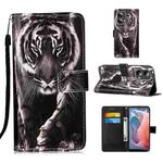 For Motorola Moto G Play 5G 2024 Colored Drawing Pattern Plain Weave Leather Phone Case(Black And White Tiger)