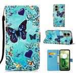 For Motorola Moto G04 4G / G24 4G Colored Drawing Pattern Plain Weave Leather Phone Case(Caring Butterfly)