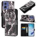 For Motorola Moto G85 Colored Drawing Pattern Plain Weave Leather Phone Case(Black And White Tiger)