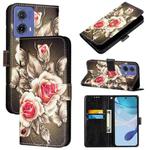 For Motorola Moto G85 Colored Drawing Pattern Plain Weave Leather Phone Case(Roses On Black)