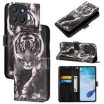 For Motorola Moto G15 Colored Drawing Pattern Plain Weave Leather Phone Case(Black And White Tiger)