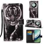 For Huawei Mate 60 Colored Drawing Pattern Plain Weave Leather Phone Case(Black And White Tiger)