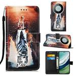 For Huawei Mate 60 Pro Colored Drawing Pattern Plain Weave Leather Phone Case(Cats And Tigers)