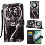 For Huawei Mate 60 Pro Colored Drawing Pattern Plain Weave Leather Phone Case(Black And White Tiger)