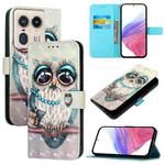 For Motorola Edge 50 Ultra 3D Painting Horizontal Flip Leather Phone Case(Grey Owl)