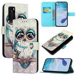 For Huawei P40 3D Painting Horizontal Flip Leather Phone Case(Grey Owl)