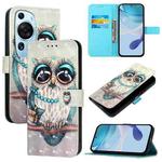 For Huawei P60 Art 3D Painting Horizontal Flip Leather Phone Case(Grey Owl)