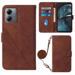 For Motorola Moto G14 Crossbody 3D Embossed Flip Leather Phone Case(Brown)