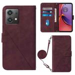 For Motorola Moto G84 Crossbody 3D Embossed Flip Leather Phone Case(Wine Red)