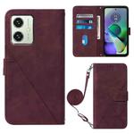 For Motorola Moto G54 Crossbody 3D Embossed Flip Leather Phone Case(Wine Red)
