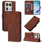 For Motorola Edge 50 5G Crossbody 3D Embossed Flip Leather Phone Case(Brown)