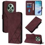 For OPPO Reno12 F 5G Global Crossbody 3D Embossed Flip Leather Phone Case(Wine Red)