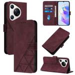 For Huawei Pura 70 Crossbody 3D Embossed Flip Leather Phone Case(Wine Red)