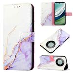 For Huawei Mate 60 PT003 Marble Pattern Flip Leather Phone Case(LS006 White Purple)