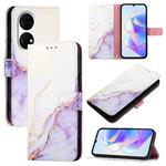 For Huawei P50 Pro PT003 Marble Pattern Flip Leather Phone Case(LS006 White Purple)