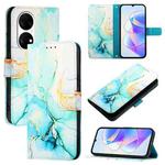 For Huawei P50 Pro PT003 Marble Pattern Flip Leather Phone Case(LS003 Green)