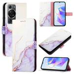 For Huawei P60 / P60 Pro PT003 Marble Pattern Flip Leather Phone Case(LS006 White Purple)