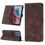 For Motorola Moto G34 Skin Feel Embossed Leather Phone Case(Brown)