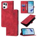 For OPPO Find X5 Pro Skin-feel Embossed Leather Phone Case(Red)