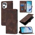 For OPPO Find X5 Pro Skin-feel Embossed Leather Phone Case(Brown)