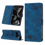 For Google Pixel 9 Pro Skin-feel Embossed Leather Phone Case(Blue)