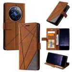 For Realme 12 Pro+ Skin Feel Splicing Leather Phone Case(Brown)