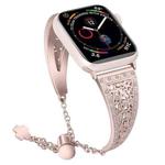 For Apple Watch Series 7 41mm / 6 & SE & 5 & 4 40mm / 3 & 2 & 1 38mm Flower Pattern Adjustable B Style Wrist Strap(Rose Pink)