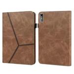 For Lenovo Xiaoxin Pad Pro 12.7 Solid Color Stripe Embossed Leather Tablet Case(Brown)